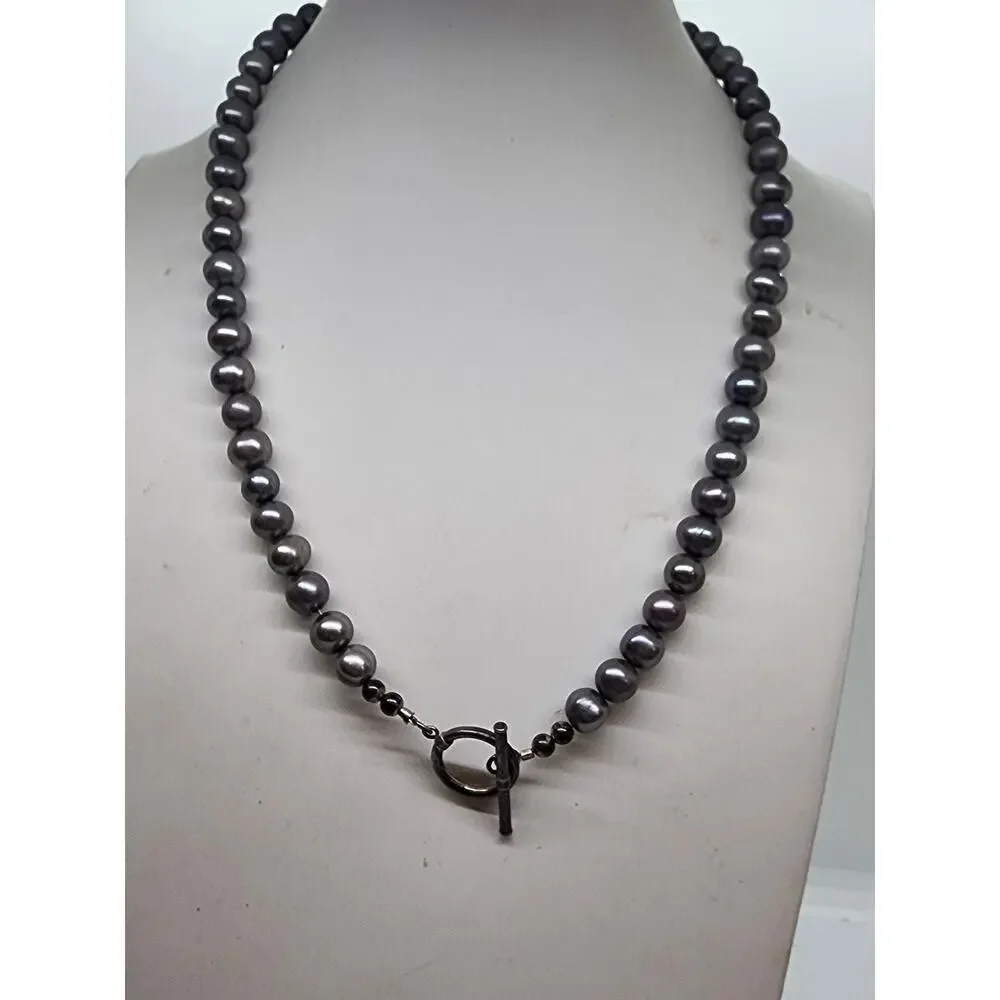 Gray Peacock Pearl Freshwater Genuine Necklace Toggle Clasp Iridescent 18